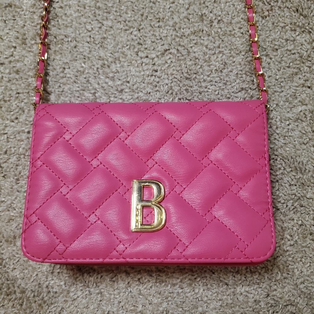 Bebe Hot Pink Quilted "B" Logo Wallet on Chain Crossbody Bag